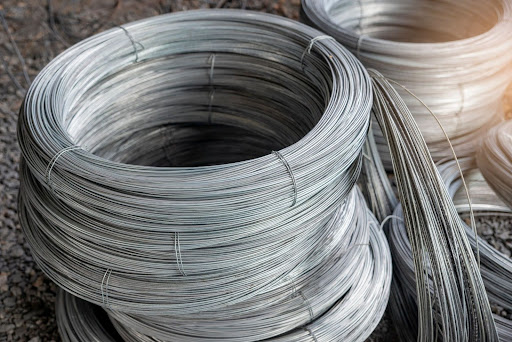 Rolls of stainless steel wire.